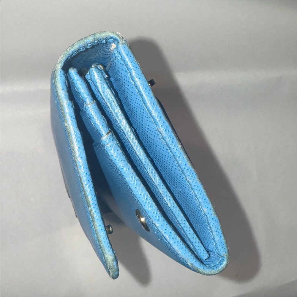 Prada Blue Leather double snap wallet Authentic - Picture 10 of 12
